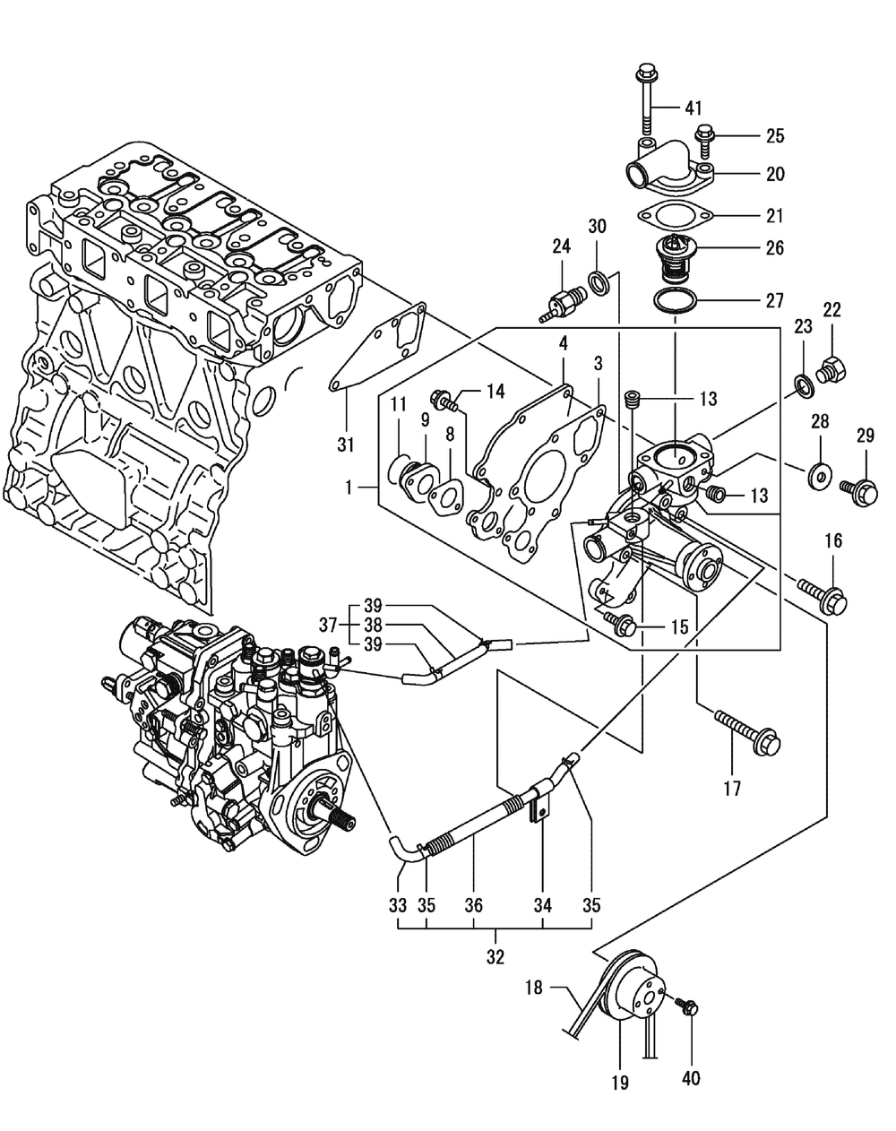 Yanmar 3tnv82a-Bdcb Cooling Water System Diagram and Parts List for S7232-D 53AY8DU8050-312HP Cub Cadet Lawn Tractor